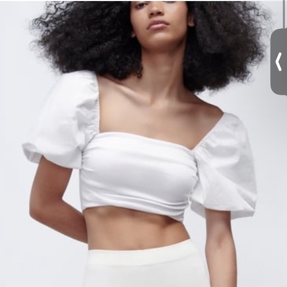 🐚 ZARA BOHO WHITE PUFF SLEEVE RUCHED CROP TOP! - Picture 4 of 11